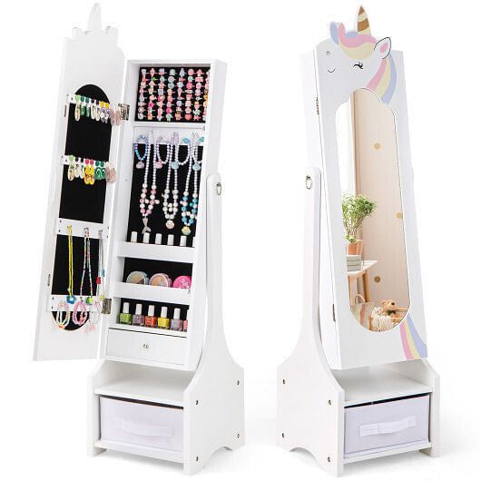 Kids Jewelry Armoire Cabinet with Storage and 2 Tilt Angles-Pink