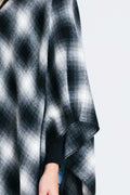 Plaid Open Front Poncho with Fringe Detail