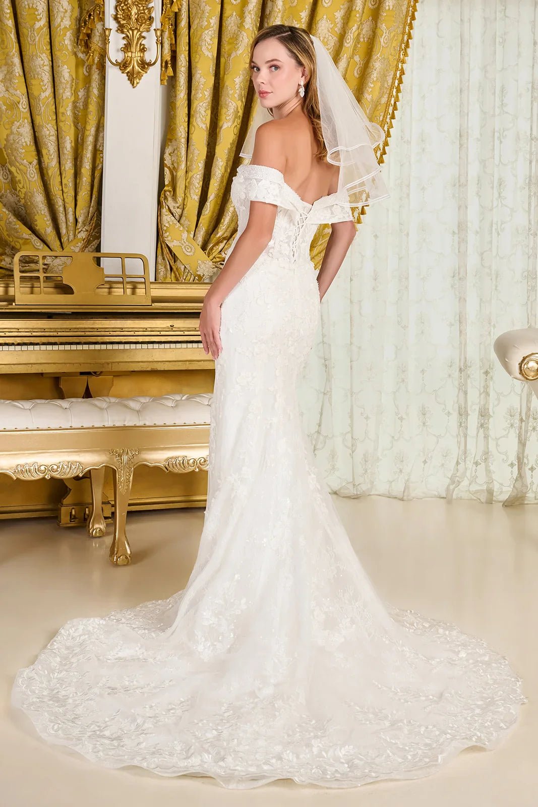 Intricately Detailed Off-Shoulder Wedding Gown