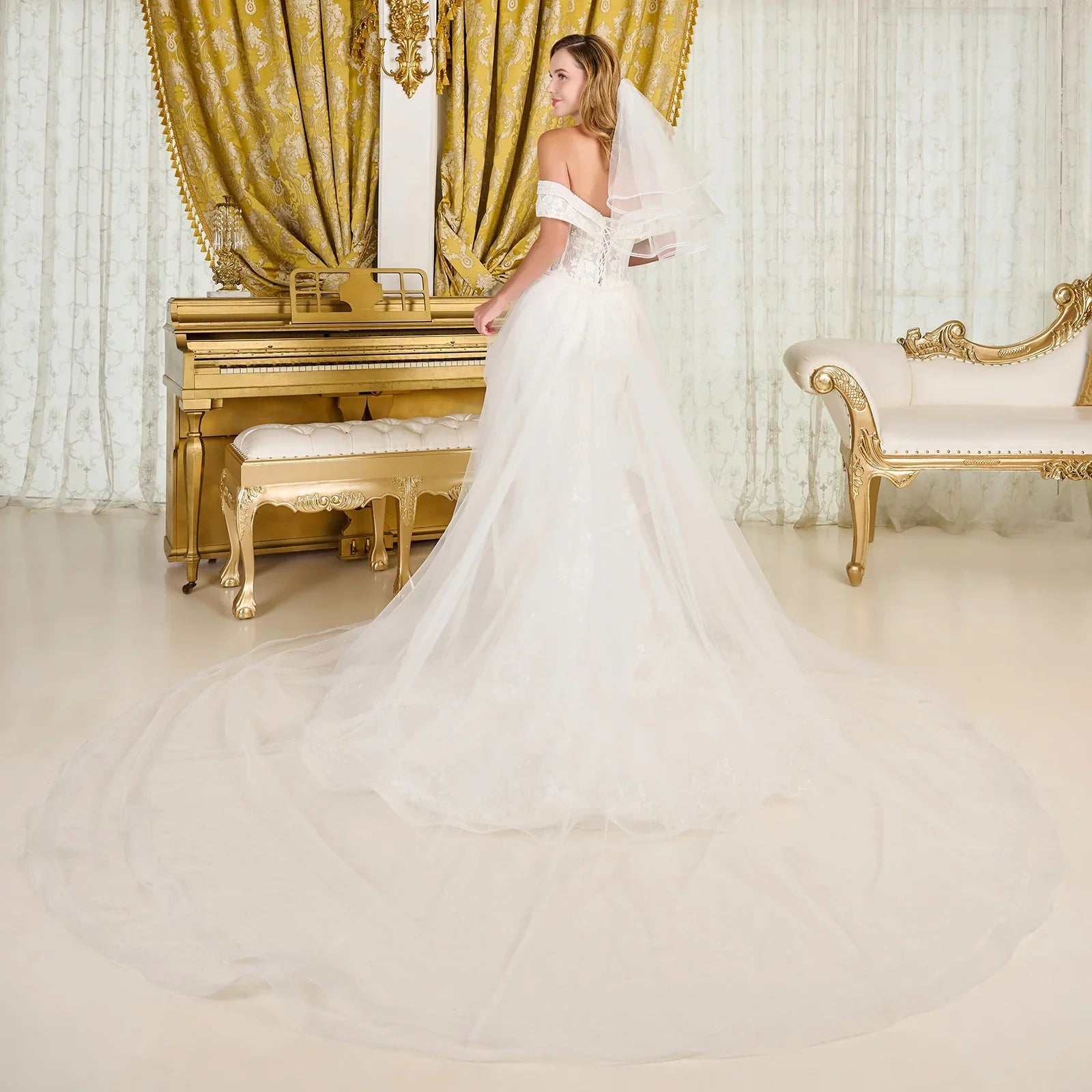 Intricately Detailed Off-Shoulder Wedding Gown