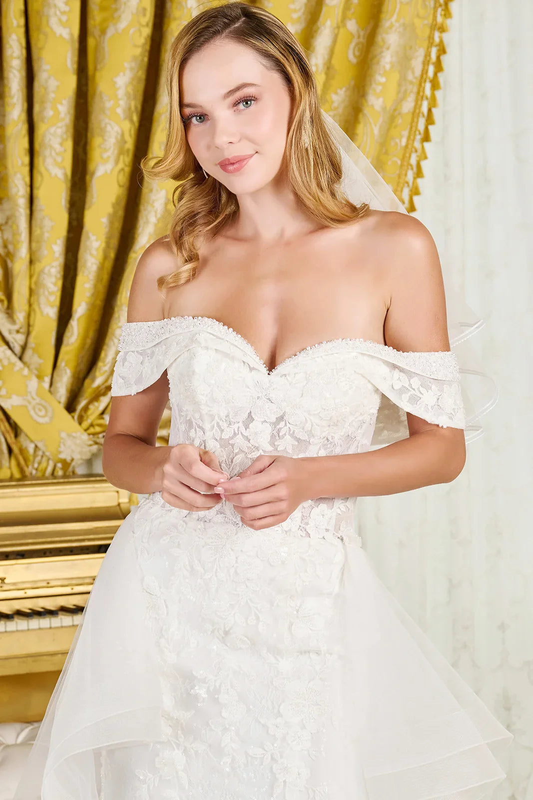 Intricately Detailed Off-Shoulder Wedding Gown