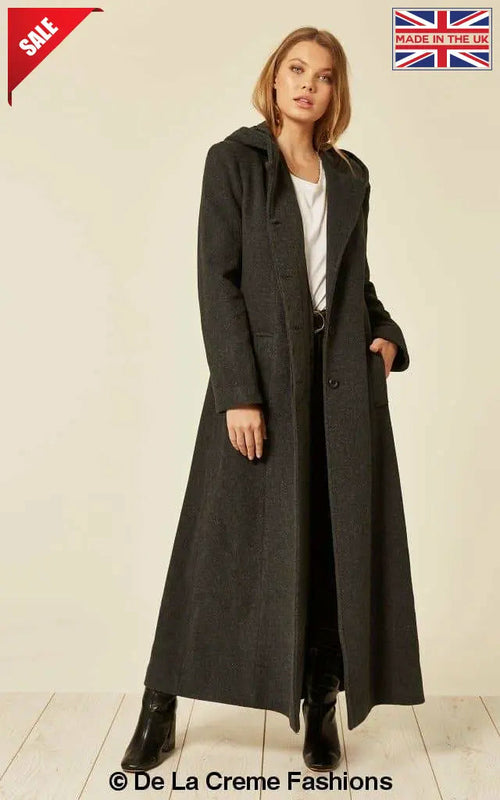 Oversized Wool Blend Hooded Long Coat (1716)