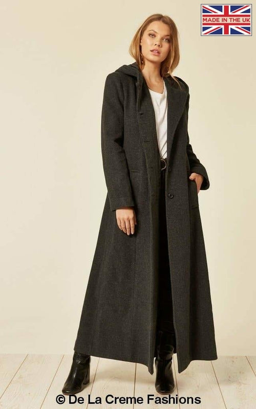 Oversized Wool Blend Hooded Long Coat (1716)