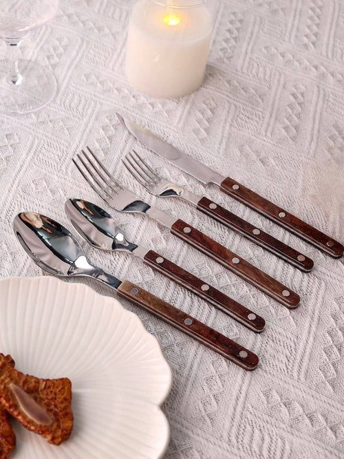 Set Of 10 Pcs Modern Nebula Cutlery, Bistrot Style Rivet Flatware Set